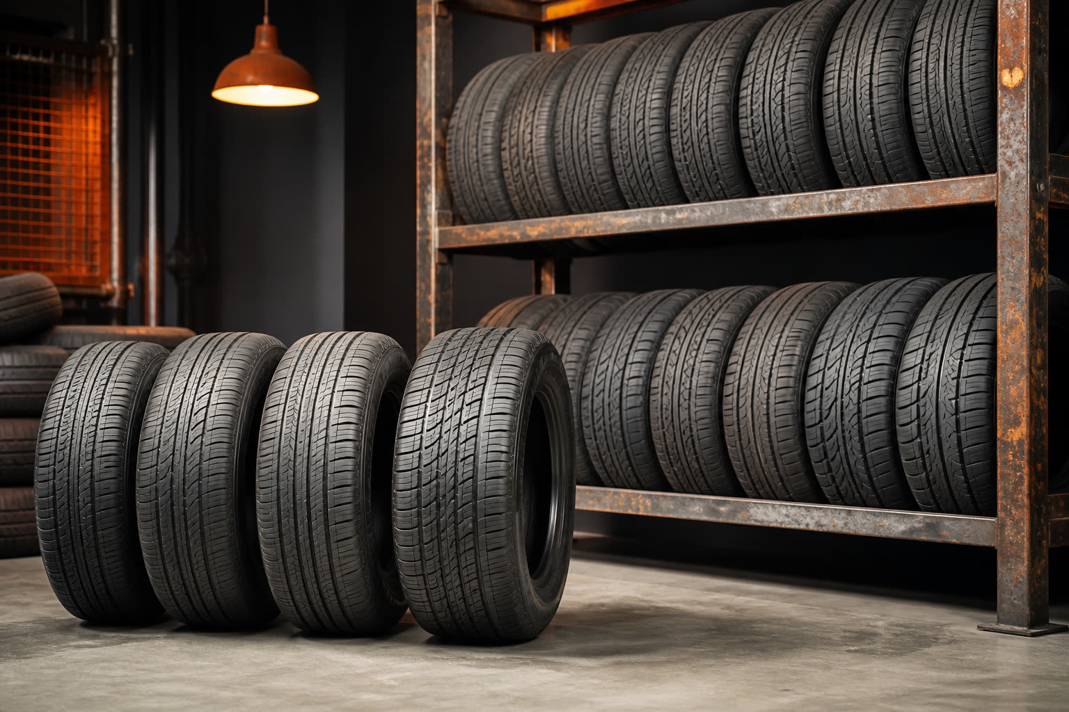Used tires on display at Wayne Car and Truck Parts in Wayne, Michigan